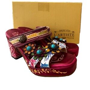 L'Artiste by Spring Step GINEVRA Floral Plum Multi Womens Size 7.5 NEW 38 Sandal